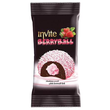 INVITE BERRYBALL strawberry and coconut coated cocoa cake with strawberry cream 50gr